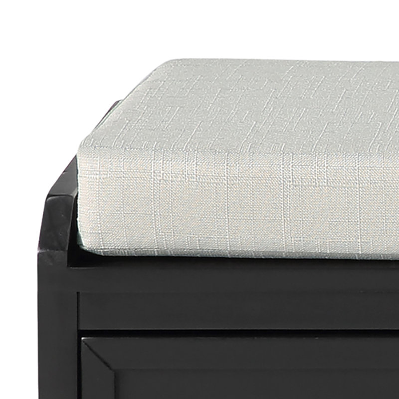 44" Wide Shoe Storage Bench With Cushion Entryway Bench With 3 Drawers And 3 Rattan Baskets, Black