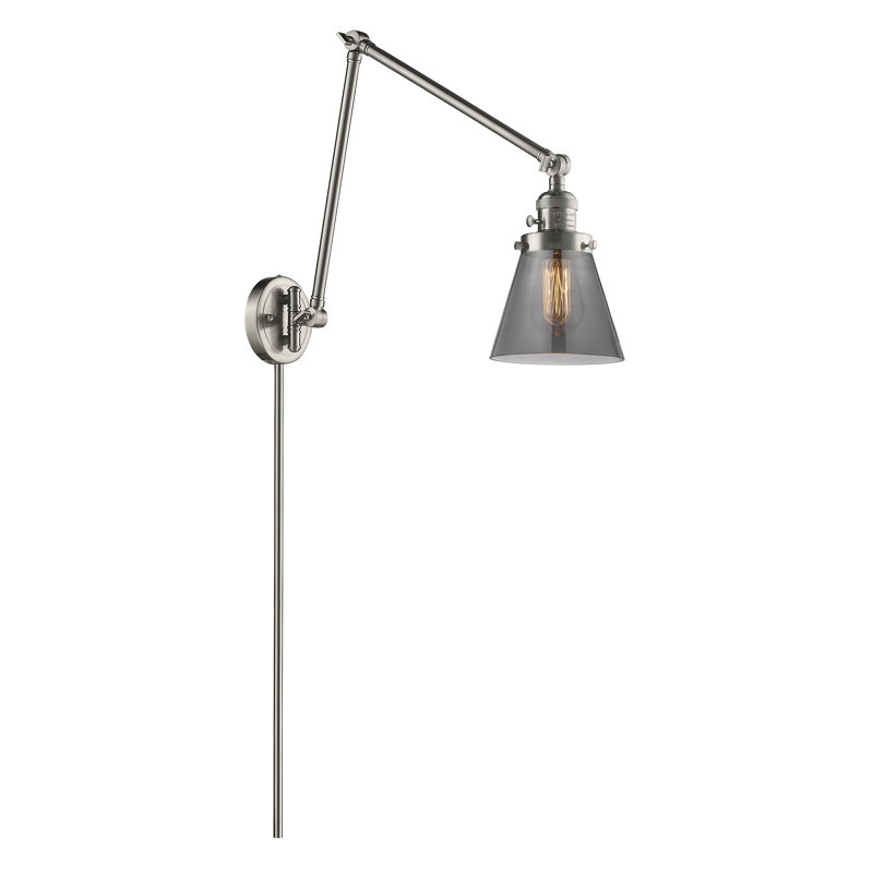 Lampe murale avec bras pivotant 1 lumière Cone, Laiton brossé, Ampoule à DEL rétro de 3,5 W, Plaqué couleur fumée