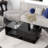Modern Coffee Table With Tempered Glass, Wooden Cocktail Table With High-Gloss UV Surface, Modernist 2-Tier Rectangle Centre Table For Living Room-775222259