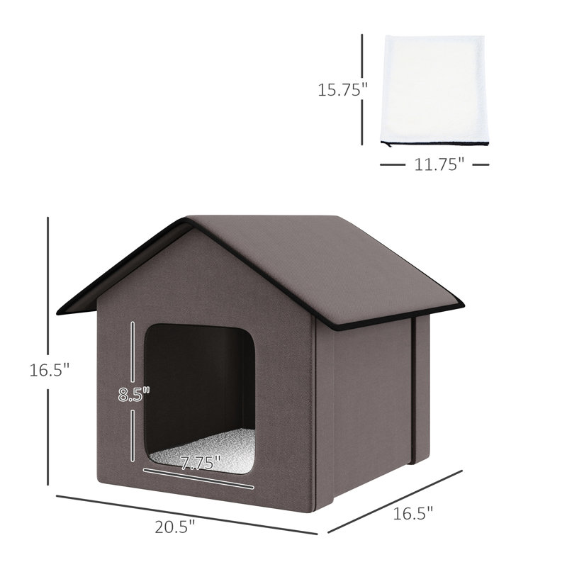 Maison de chat chauffée pour l'extérieur et l'intérieur, isolée et imperméable en brun, avec housse en molleton doux