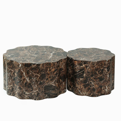 Modern Round Accent Tables with Stone Look Tops for Living Room Decor
