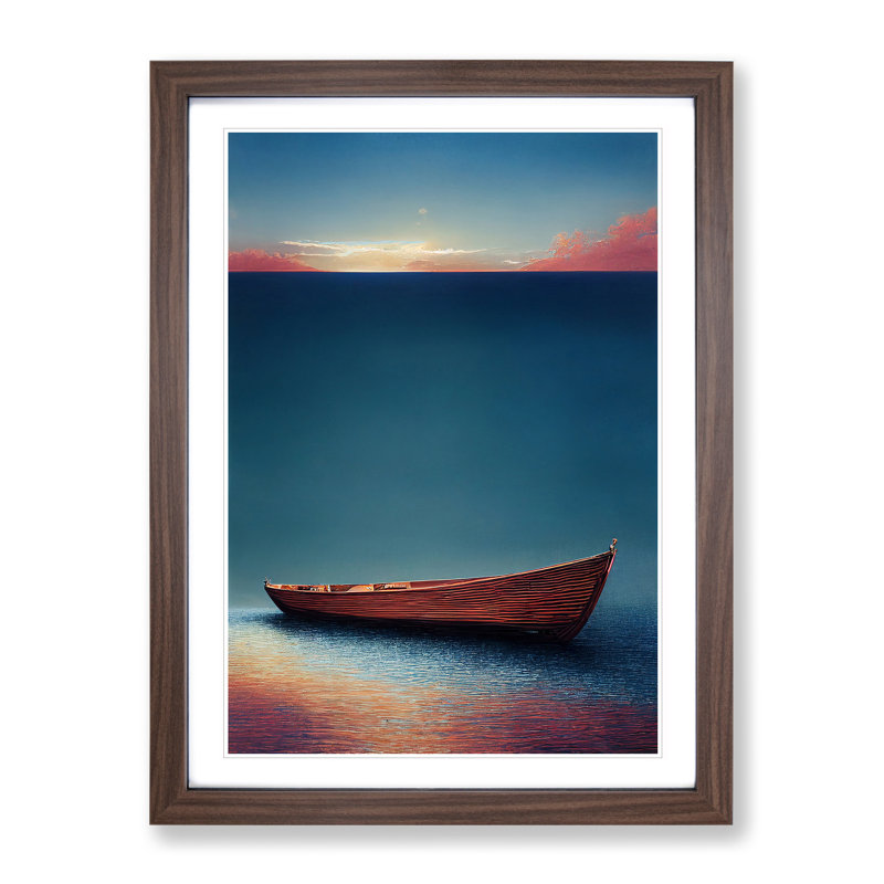 XV1022-3759X Resting Boat - Print, Walnut Framed, 64cm H x 46cm W x 2cm D, Walnut