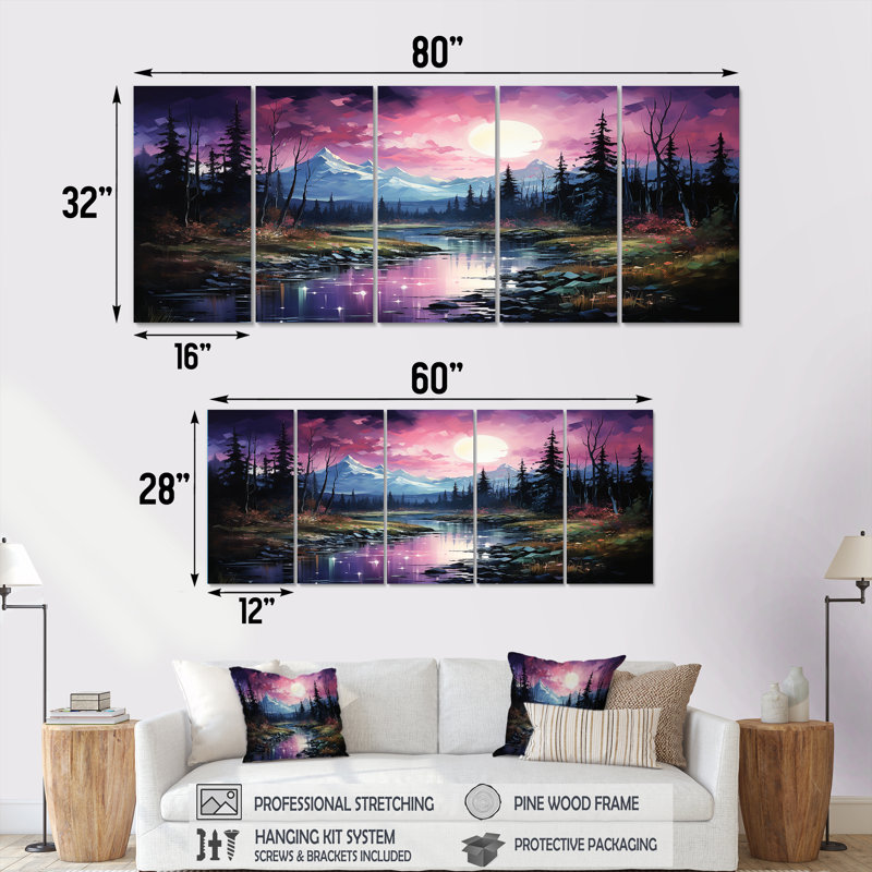 Art mural 5 lumières de Northern Light, H 28 po x l 60 po