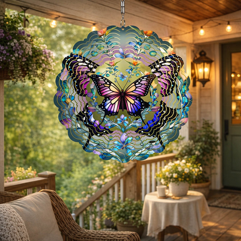Décoration de jardin cinétique suspendue en acier inoxydable 12 "Butterfly Wind Spinner pour l'extérieur et l'intérieur