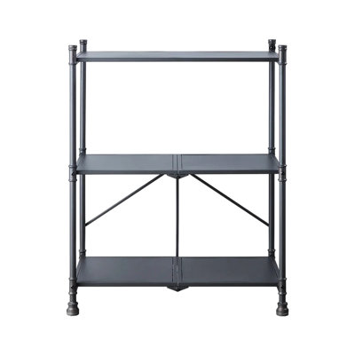 3 Tier Folding Console Table, Water Pipe Style, Dark Bronze Hand - Brushed, Assembled For Room Display Table With Shelf, Foldable Metal, Sandy Black And Brushed