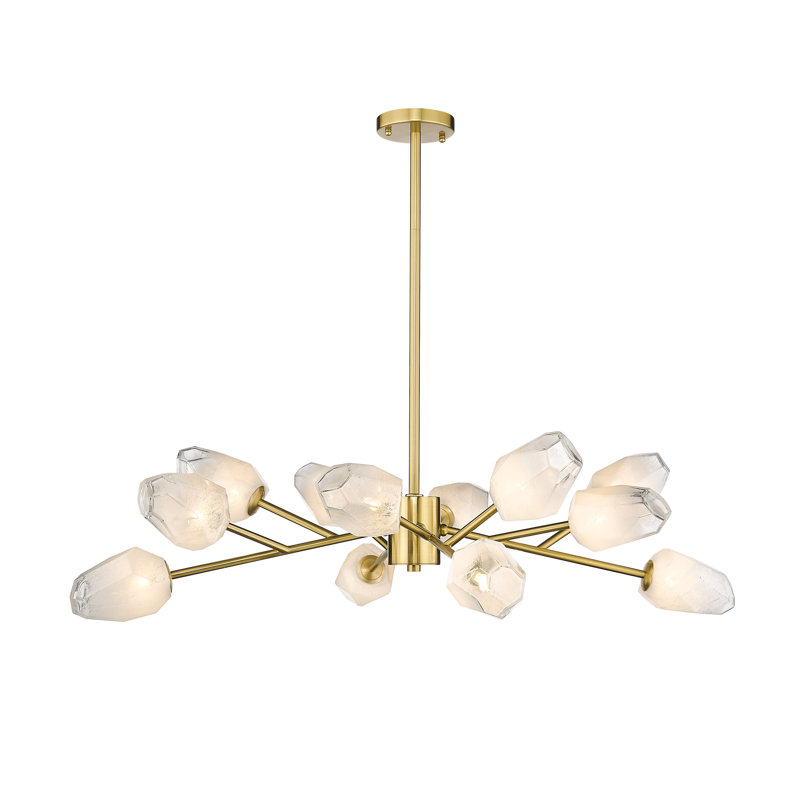 Hecket 12 Light Transitional Chandelier With Glass Shades, Gold