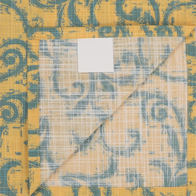Serviettes de table 100% coton à imprimé multicolore, Jaune / feuille verte