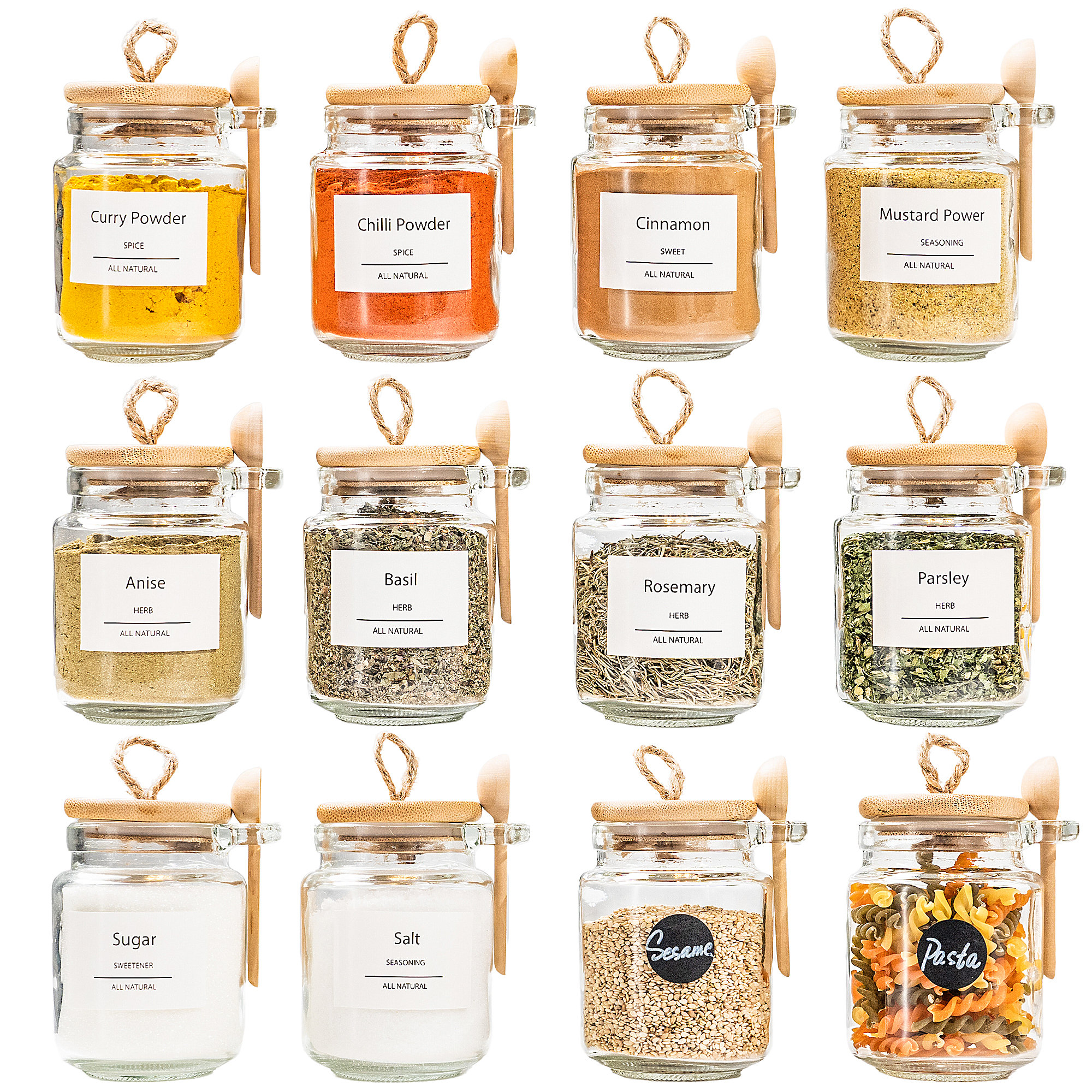 6 Bocaux à épices Hermétiques 150 Ml – Verre Borosilicate, Couvercle Bois Acacia, Rangement Empilable