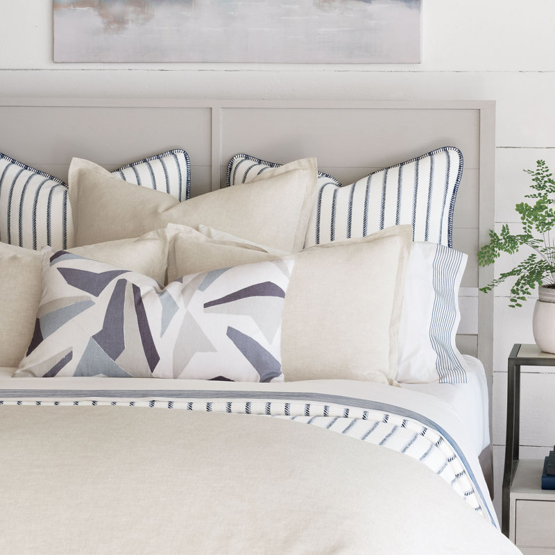 Marsden Fine Linen Percale Striped Pillow Case, Queen, Navy