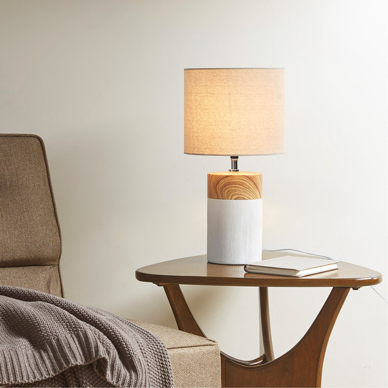 Lampe de table en céramique texturée, Blanc, Beige