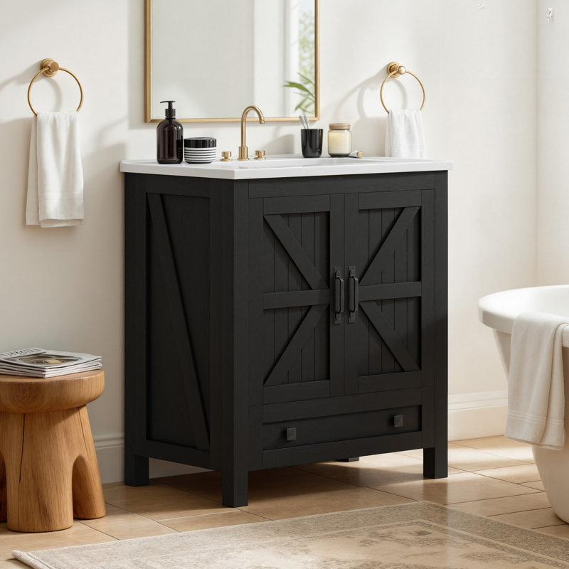  30" Farmhouse Bathroom Vanity With Sink, Black