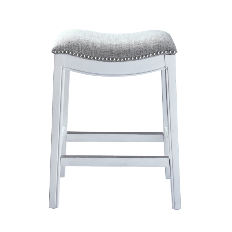 Goods Julian Wood Barstool with Faux-Leather Seat, Bar Stool (31" Seat Height), Gray/White