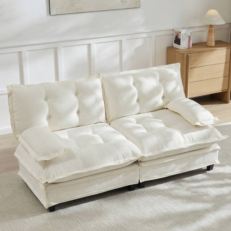 Canapé rembourré moelleux en chenille Cloud, H 35,4 po x l 77 po x P 33,8 po, Beige