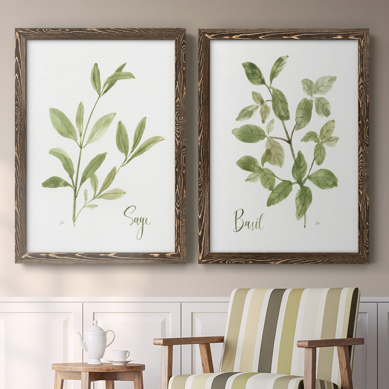Toile encadrée Herb Sage-Premium - prête à être accrochée, H 42,5 po x l 61 po x P 1,5 po, Cadre noyer