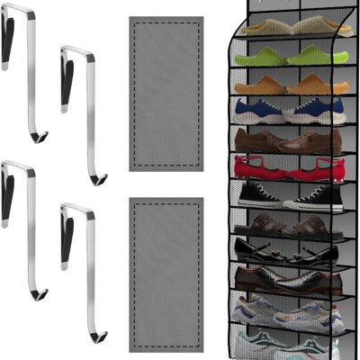 Over-the-door Shoe Organizer With 12 Large Breathable Pockets Grey