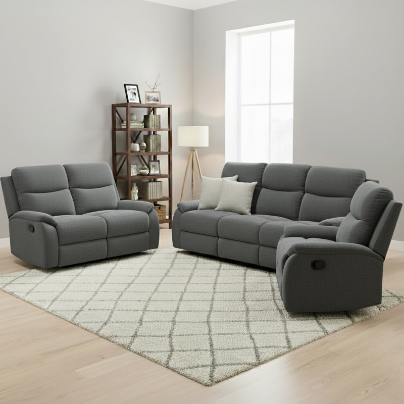 Ensemble de salon inclinable 3 pièces Abreana, gris