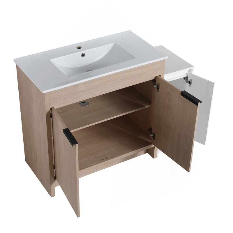 Meuble-lavabo autoportant de 48 pouces avec lavabo en céramique et armoires de rangement, porte à fermeture en douceur, armoire combinée 02436 + 0312, ensemble KD