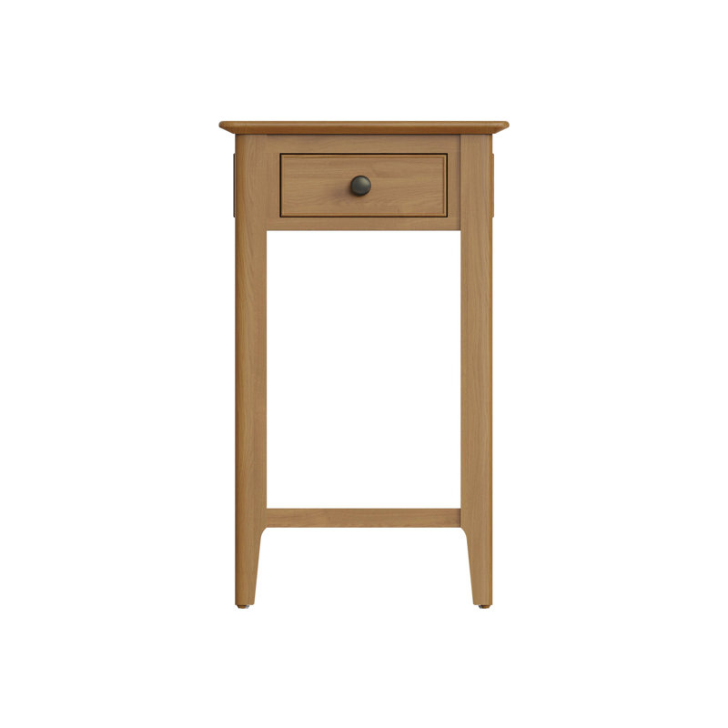 Alyria 1 Drawer End Side Telephone Table. Solid Oak. Fully Assembled. 2 Handle Styles Included: Polished Chrome or Burnished Brass