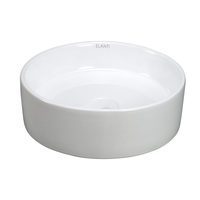 Modern 13.63'' White Ceramic Round Vessel Bathroom Sink