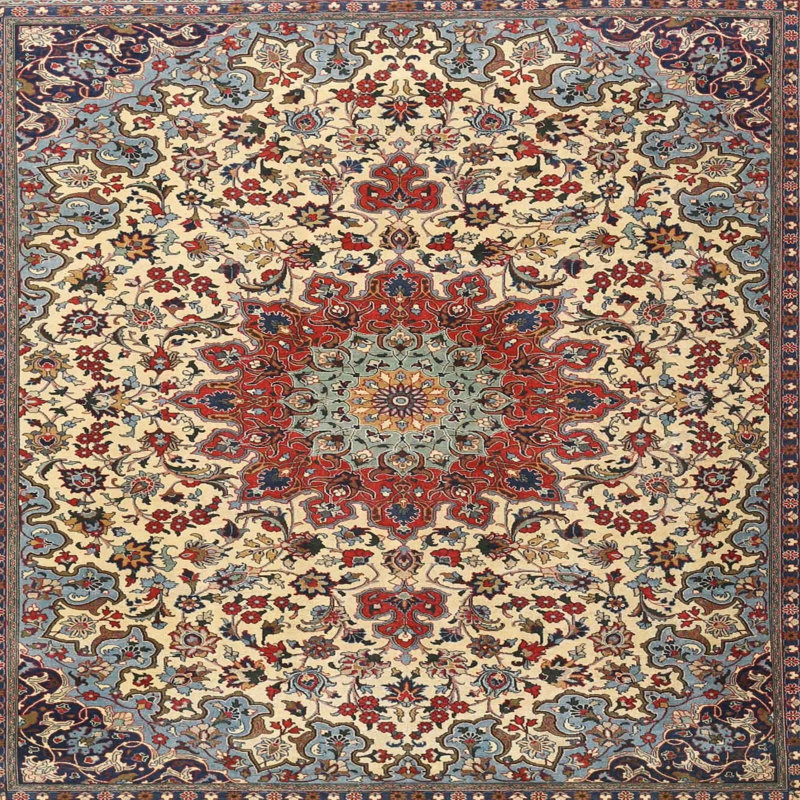 Tapis beige/rouge traditionnel, Carré 4 pi