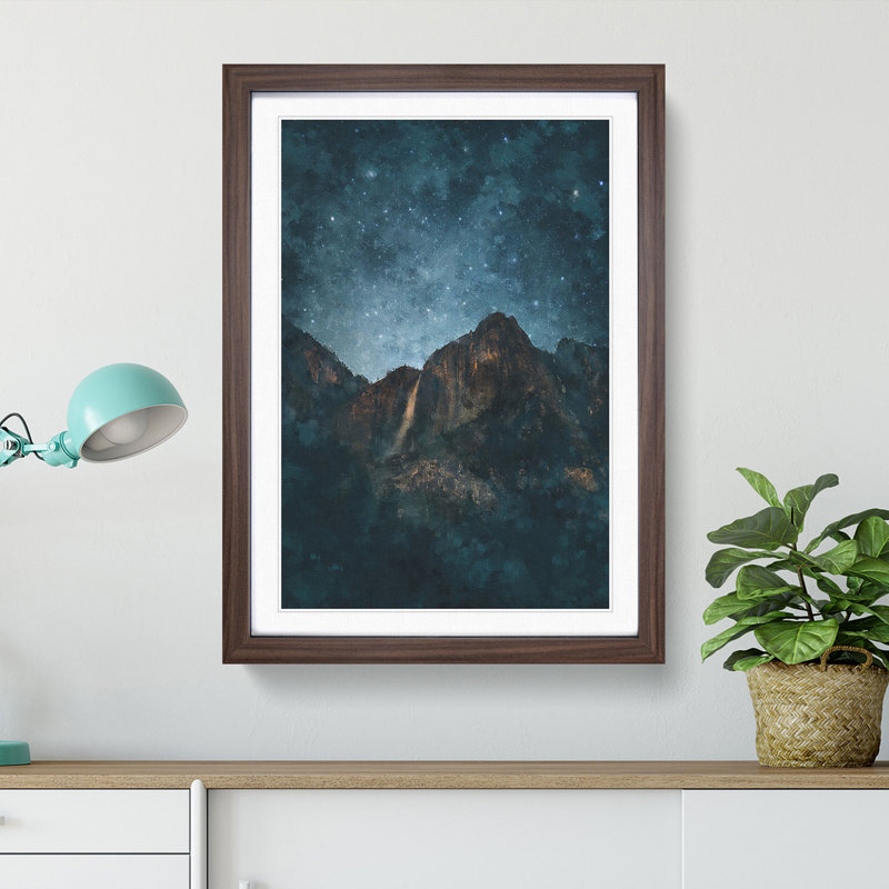 Waterfall in Yosemite California - Picture Frame Painting Print, 63cm H x 45cm W x 2cm D, Walnut Framed
