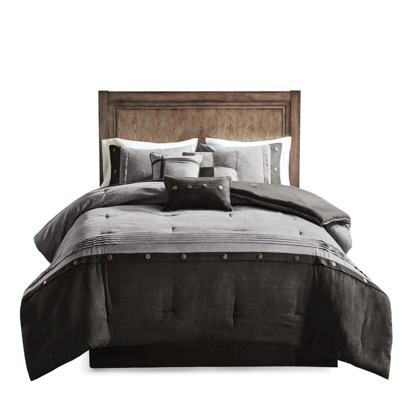 Très grand édredon gris avec simili suède et couvre-lit à boutons décoratifs lavables, Gris