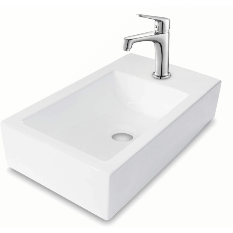 18'' White Ceramic Rectangular Wall-Mount Bathroom Sink