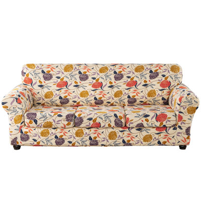 Printed Sofa Cover For 3 Cushion Couch High Stretch Sofa Slipcovers 4 Piece Sofa Slipcover With Three Separate Cushion Covers Elastic Bottom Floral Pattern (Vine Flower, Sofa)