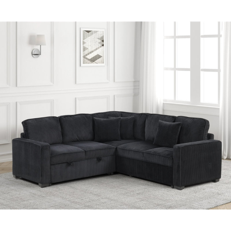 Ariel Sectional With Pull-Out Bed, Black Fabric