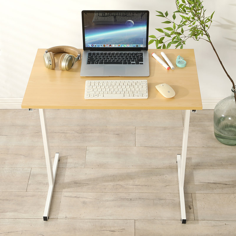 32" Computer Gaming Table Metal Base Writing Desk, 29.5" H x 32" W x 19.7" D, Natural/White