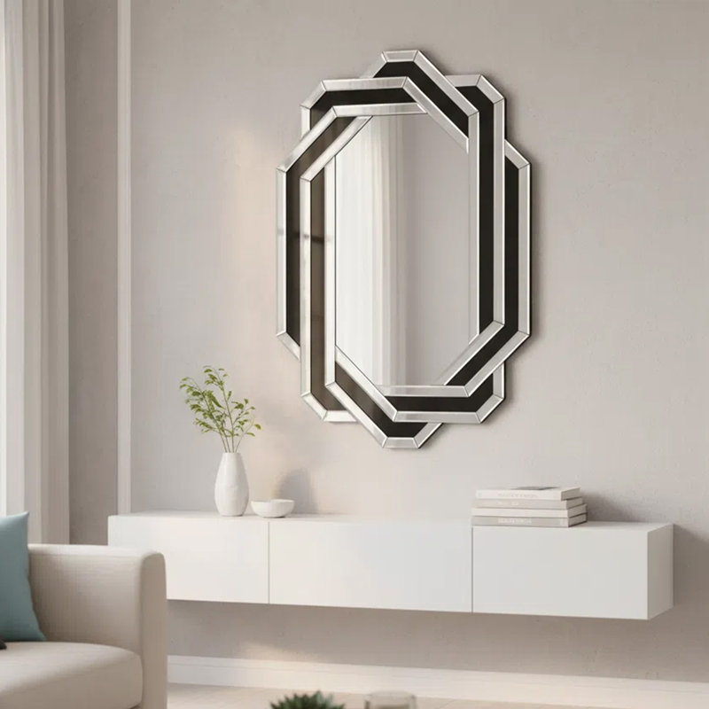 Miroir mural géométrique moderne en verre argenté 35,4 "x 23,6" Modern Glam