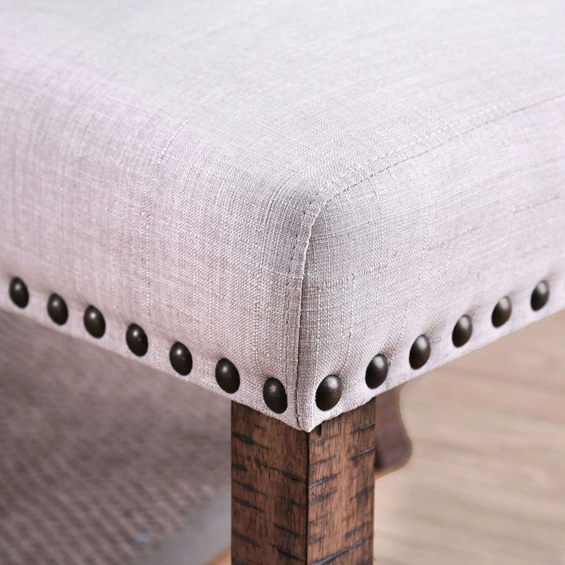 Ensemble de 2 chaises de salle à manger en bois massif de style rustique avec motif audacieux et garniture cloutée revêtue de tissu d'ameublement, dossier en chêne