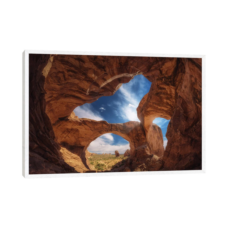 Double Arch by Juan Pablo de Miguel - 1 Piece Wall Art on Canvas, 45.72cm H x 66.04cm W x 3.81cm D, White Framed