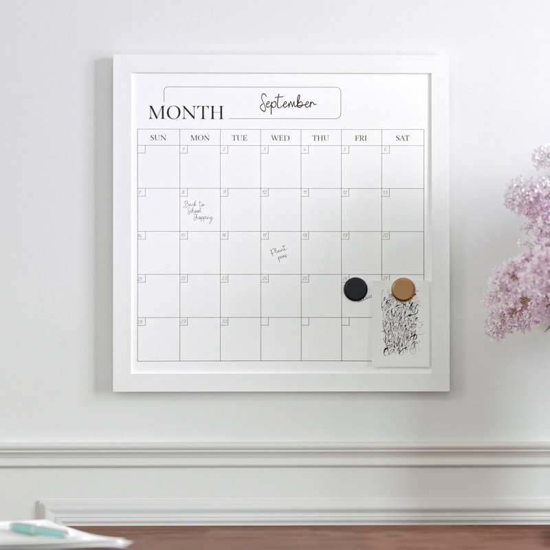 White Woodgrain Magnetic Monthly Dry Erase Calendar with Marker and Magnets