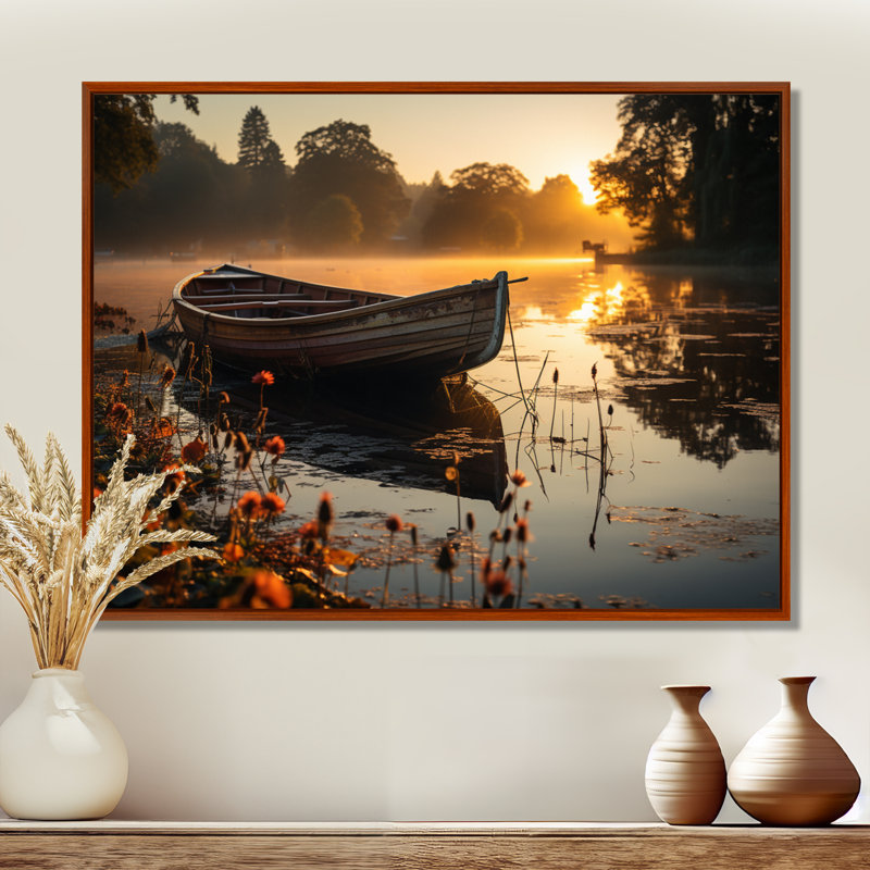«Canoe On The Lake - Lakehouse», reproductions encadrées, H 24 po x l 32 po x P 1 po, Cadre flottant brun