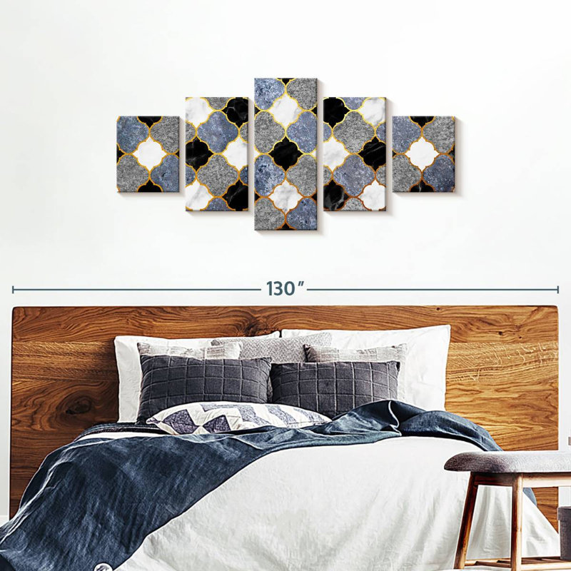 " Marble Deco Tiles " 5 Piece Art Print, 36" H x 80" W x 1.25" D