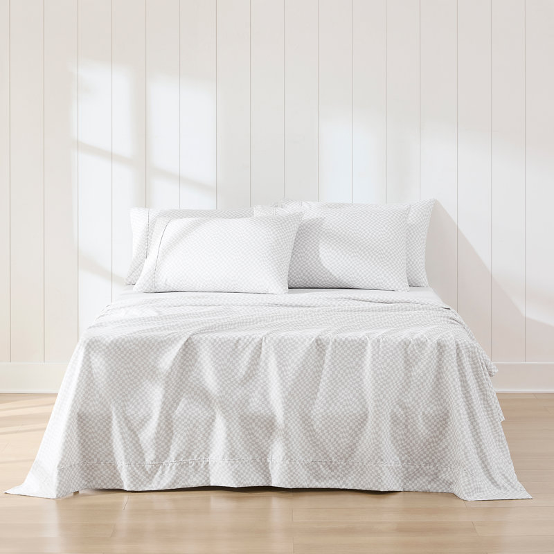 Ensemble de draps gris clair Circus Wavy Checks, Ensemble de draps pour grand lit avec 5 pièces su