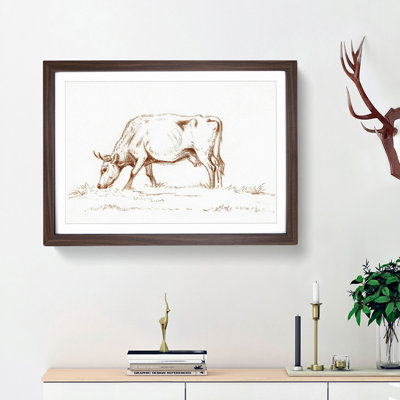 Grazing Cow by Jean Bernard - Picture Frame Drawing Print