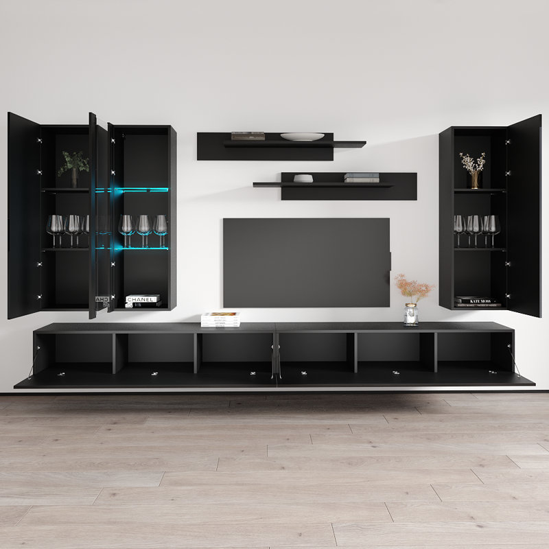 Meuble audio-vidéo flottant pour téléviseur de 88 po ou moins Vinyard, Noir