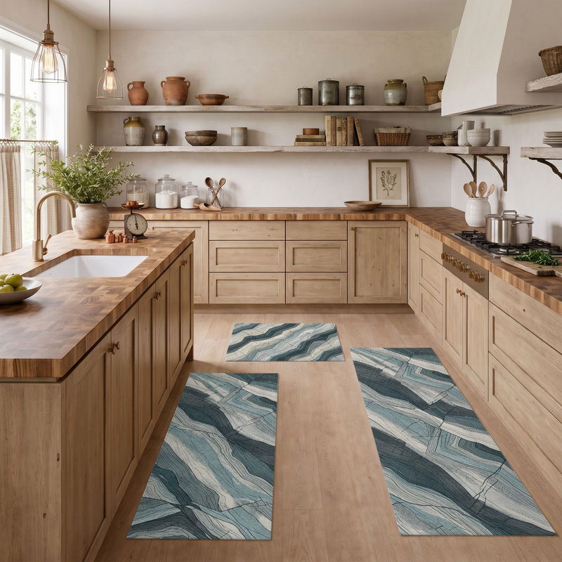 Blue Wave Non-Slip Washable Kitchen Mats