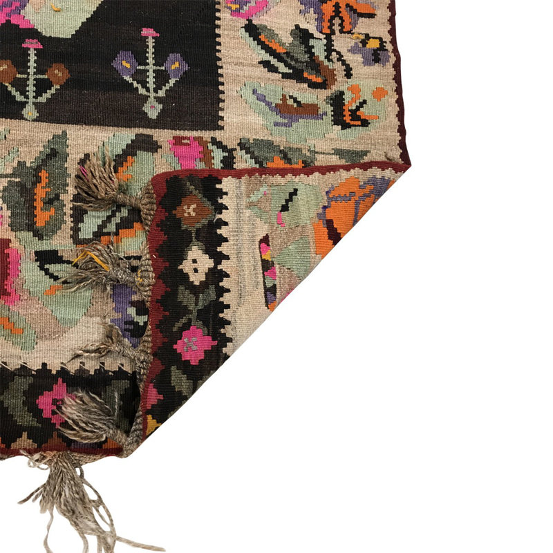 Ghelim Wool Black/Ivory/Pink Rug