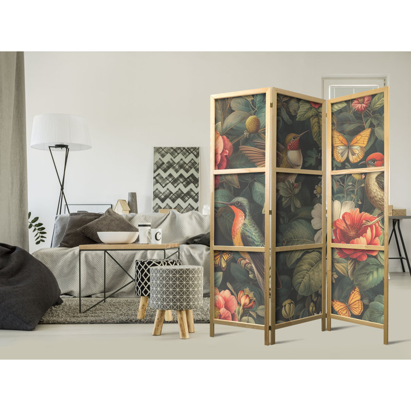 171cm H Solid Wood Folding Room Divider, 171cm H x 135cm W x 1.2cm D, 3