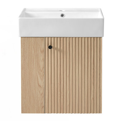 Meuble-lavabo moderne flottant avec lavabo en céramique et rangement à gauche