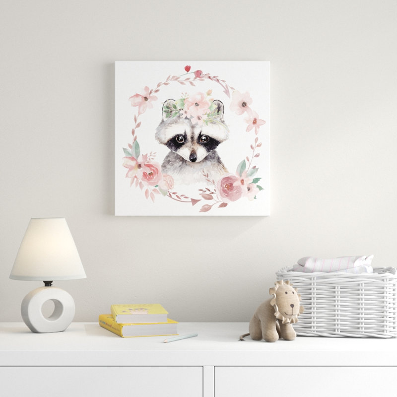 « floral raton laveur », art sur toile