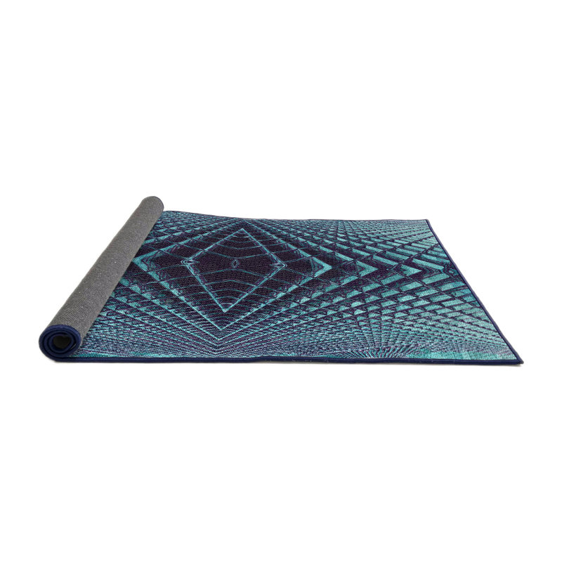 Tapis bleu/noir à motifs, Rond 4 pi