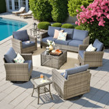 Wicker Patio Furniture 8-Piece Set, Rattan Guest Sofa Rocking + Rocking Swivel Chair Combination, Weather-Resistant And Durable Leisure Set
