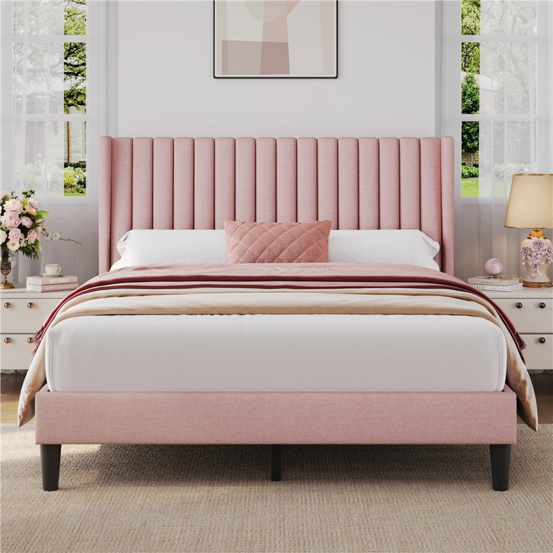 Upholstered Panel Bed, Queen, Pink