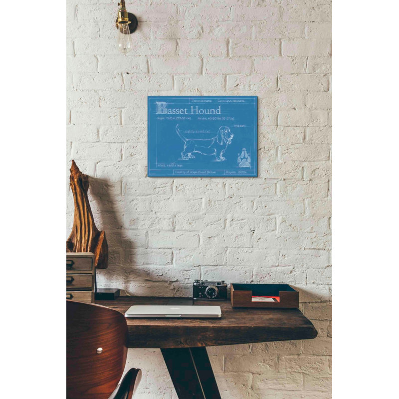 «Blueprint Basset Hound» par Ethan Harper, art mural sur toile, H 26 po x l 34 po x P 1,5 po, Toile tendue