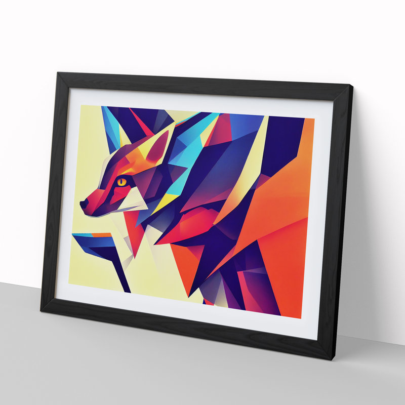 Dreamlike Abstract Fox - Single Picture Frame Print, Black Framed, 46cm H x 64cm W x 2cm D