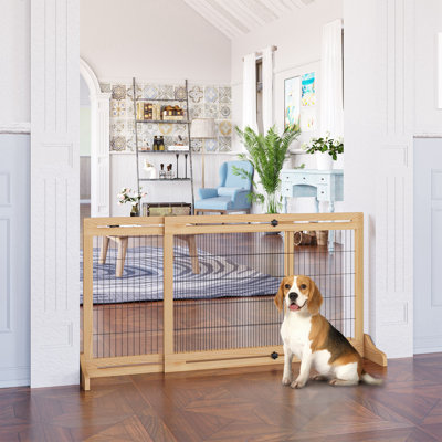 Freestanding Pet Gate For Stairs, Dog Gate Indoor For Doorways 71" W x 27" H